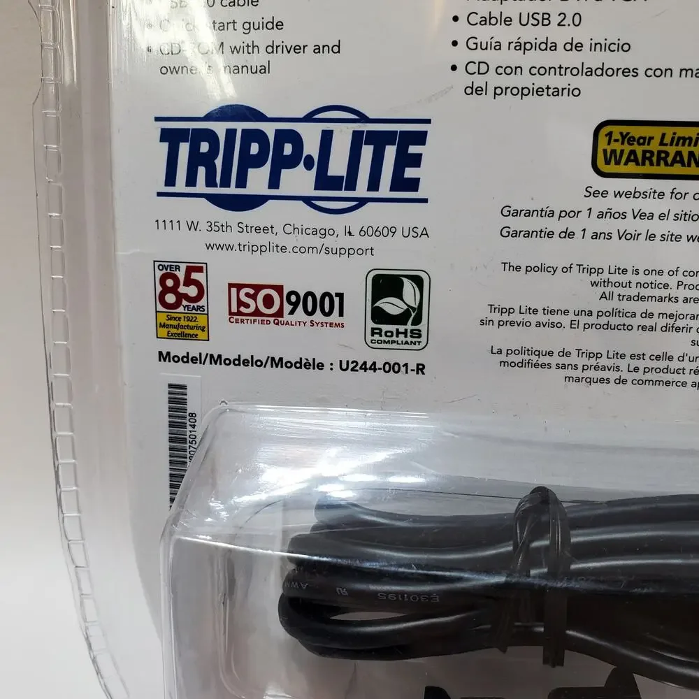 Tripp-Lite Adapter Notables USB to DVI/VGA 512 MB Memory New